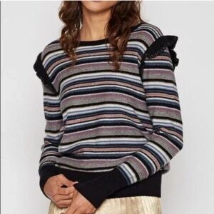 Joie sweater Metallic Ruffle Striped Black Women XS cashmere soft luxury Y2K
